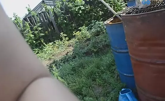 Outdoor Hairy Pussy CucumberFucking Session